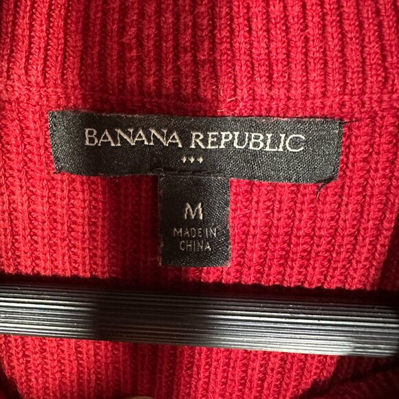 Banana Republic Sweater Mens Medium Red Cotton Mock Button Neck Ribbed Cuffs - Picture 5 of 7
